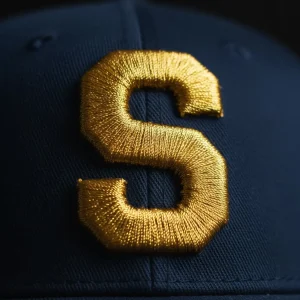 Macro shot of high-quality 3D puff embroidery on a custom hat.