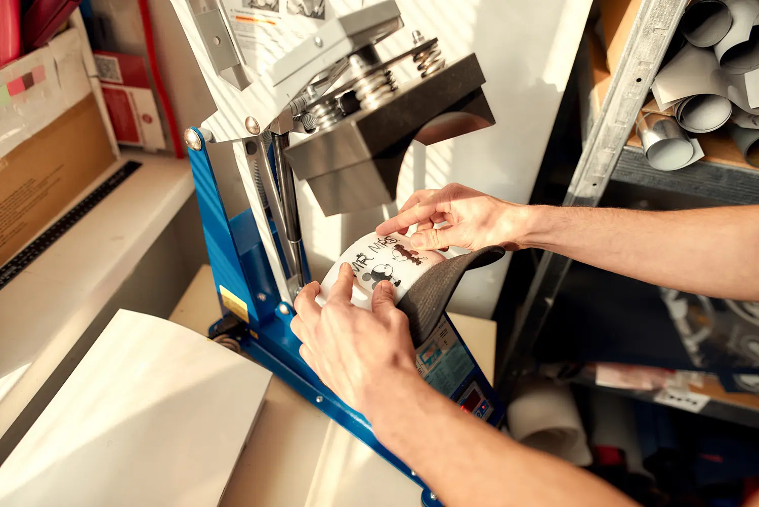 Close-up of embroidery machine needle