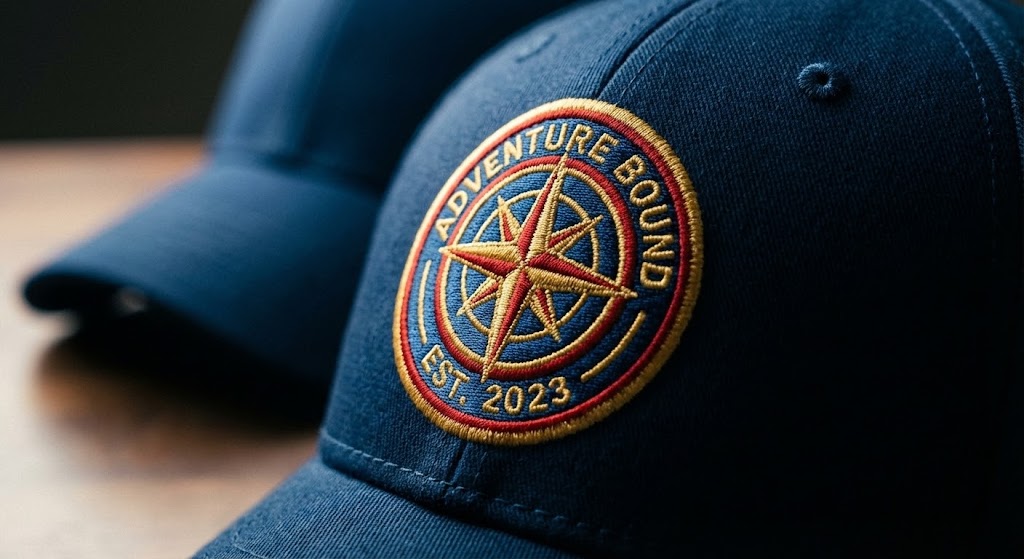 Hat with external PVC badge branding
