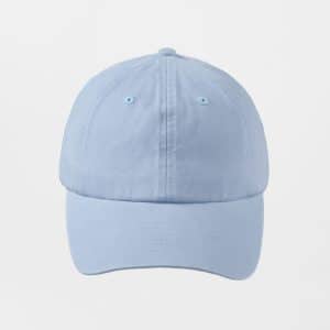 Light blue wholesale blank dad hat with an unstructured soft crown made from washed cotton twill.