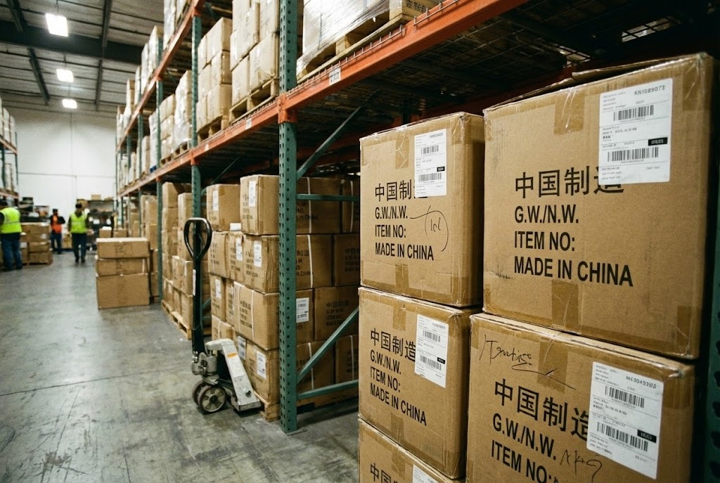 Empty warehouse shelves out of stock