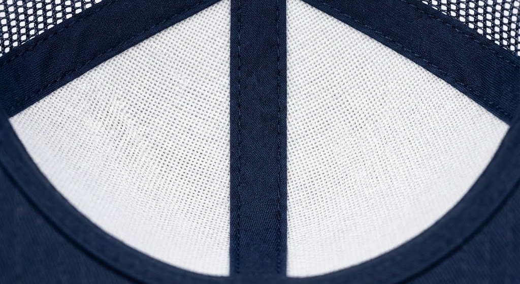 Macro close-up of flat center seam inside Grand Canal hat