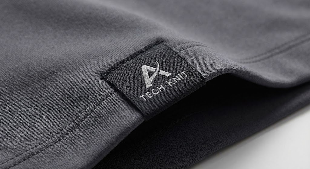 Athletic yoga pants with ultra-thin soft woven label