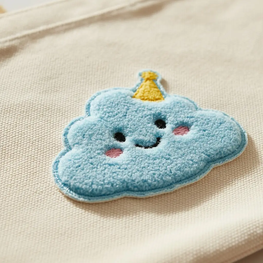 Chenille patch on canvas tote bag