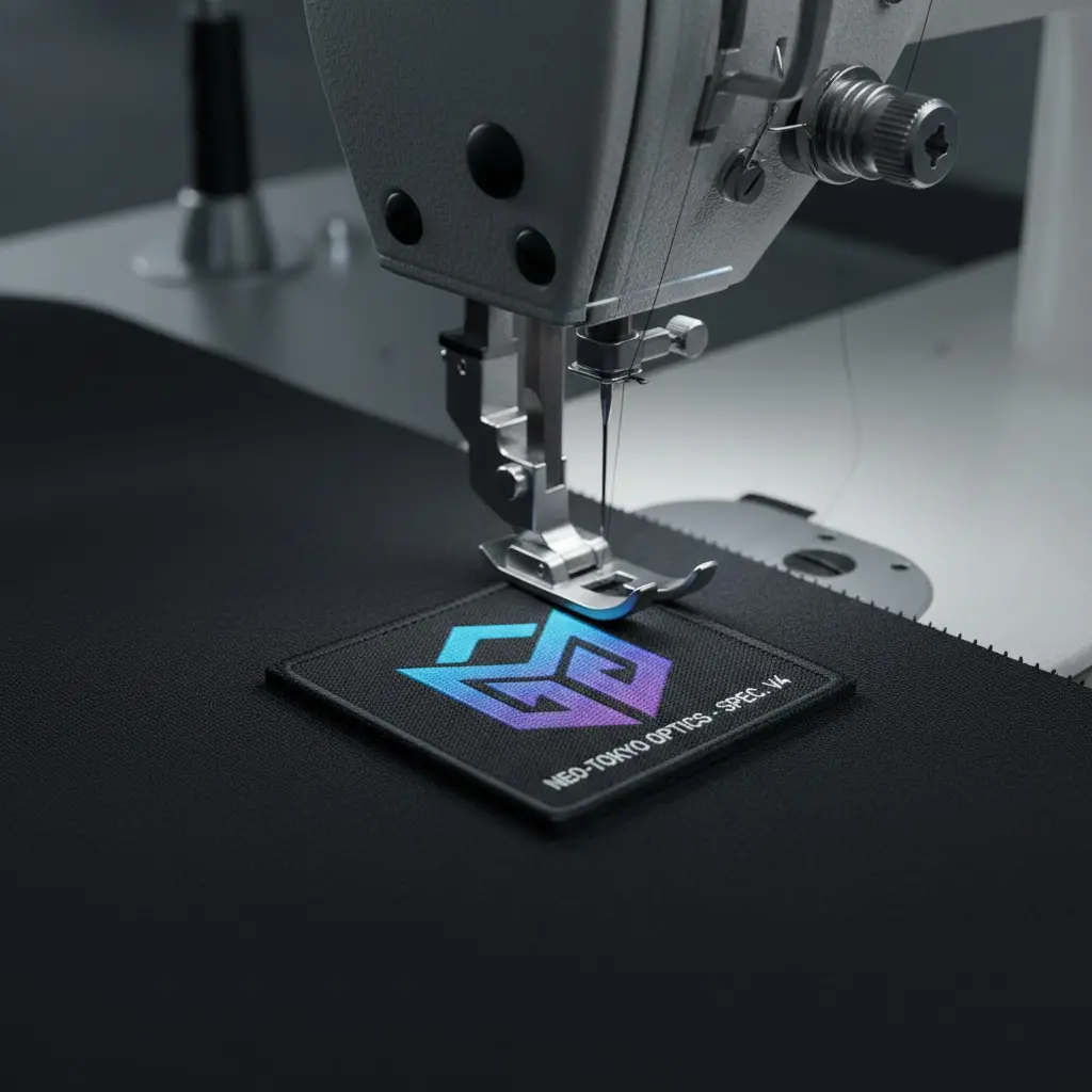 Final woven patch on garment