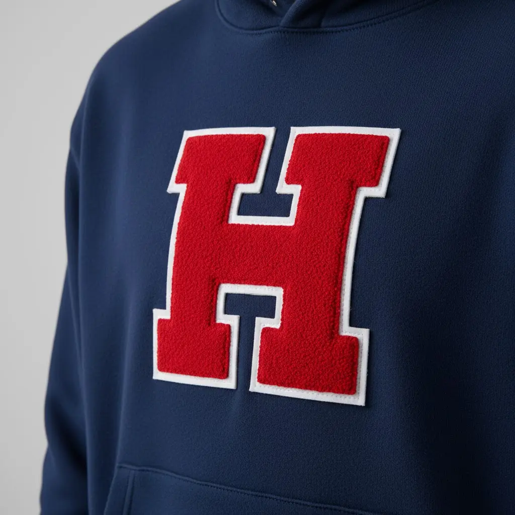 Chenille letter on varsity jacket