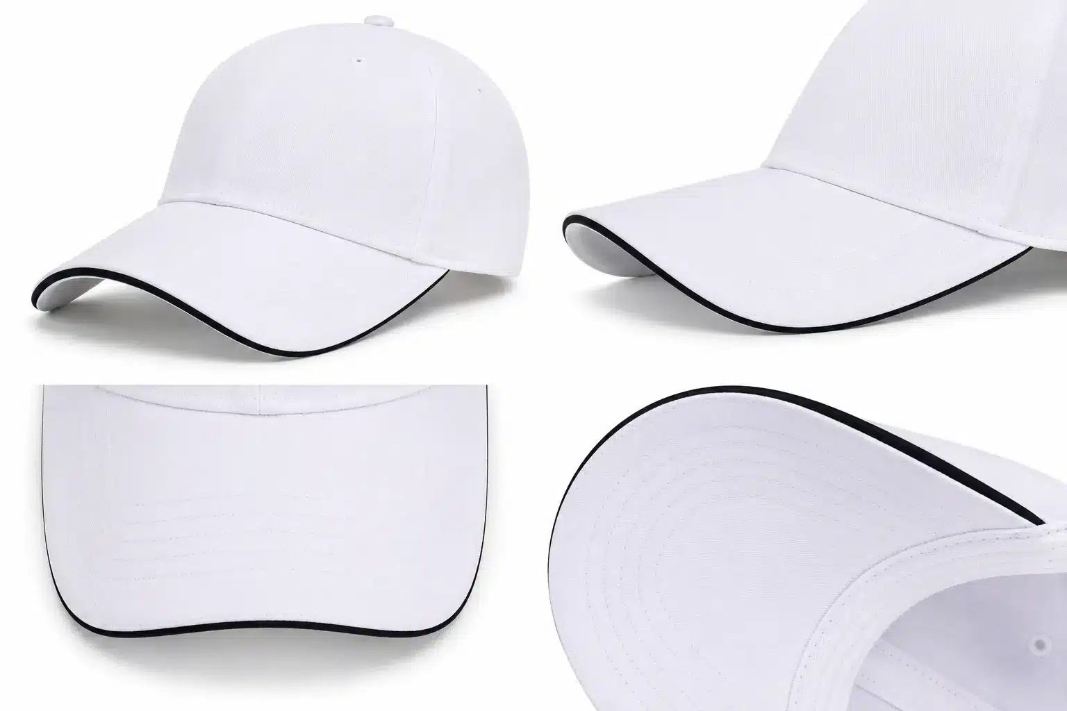 Custom hat visor shapes and stitching details