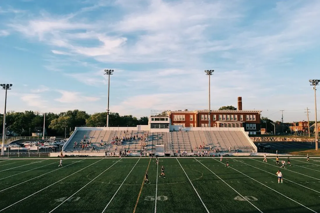 American football field prepared for a college game