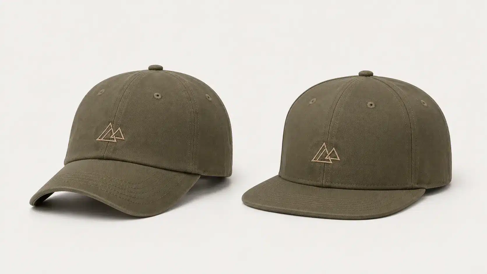 Comparison of two baseball caps showing different visor lengths and curvatures