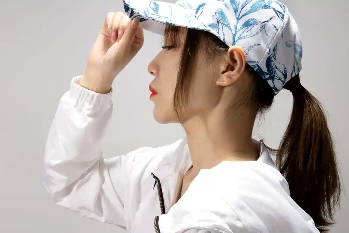 Printed baseball cap sample shown on a model