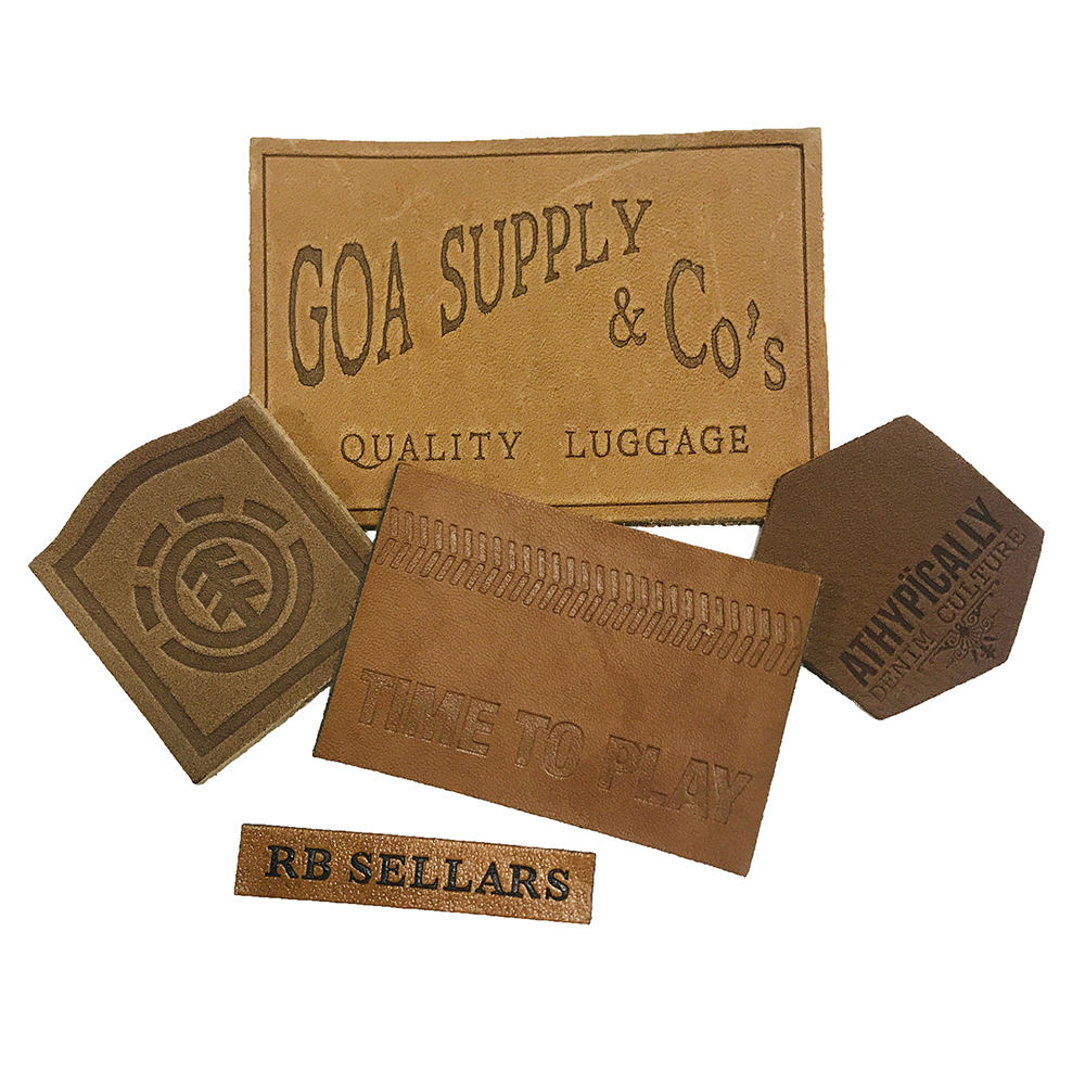 Leather patch samples in several shapes and proportions