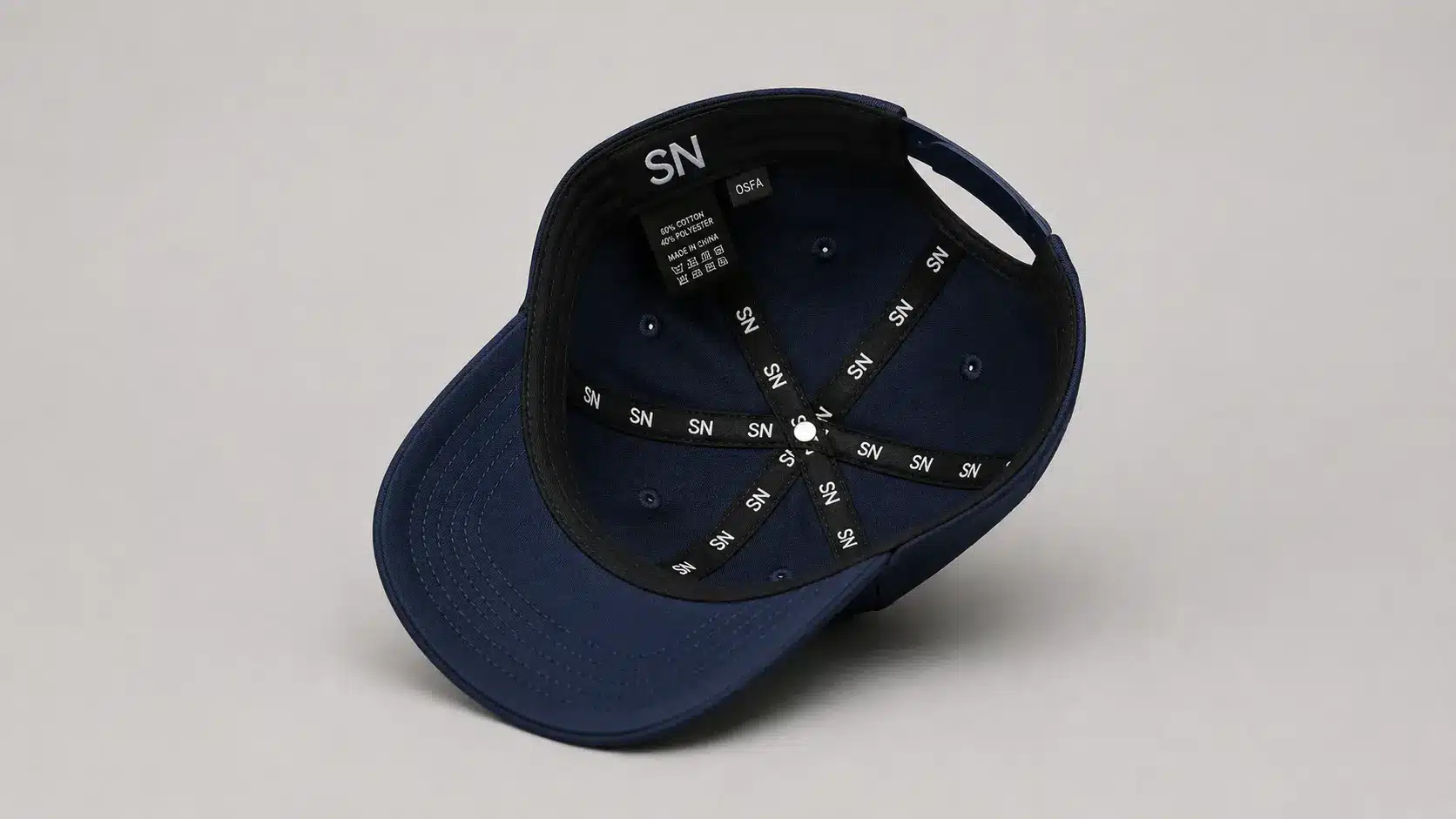 Finished custom hat interior label and taping detail