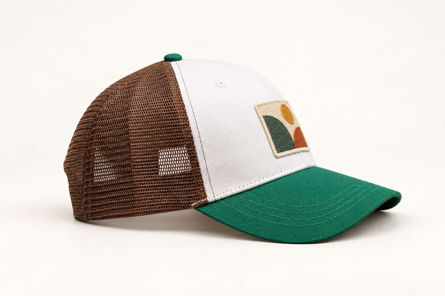 Unbranded fashion trucker cap with abstract woven patch