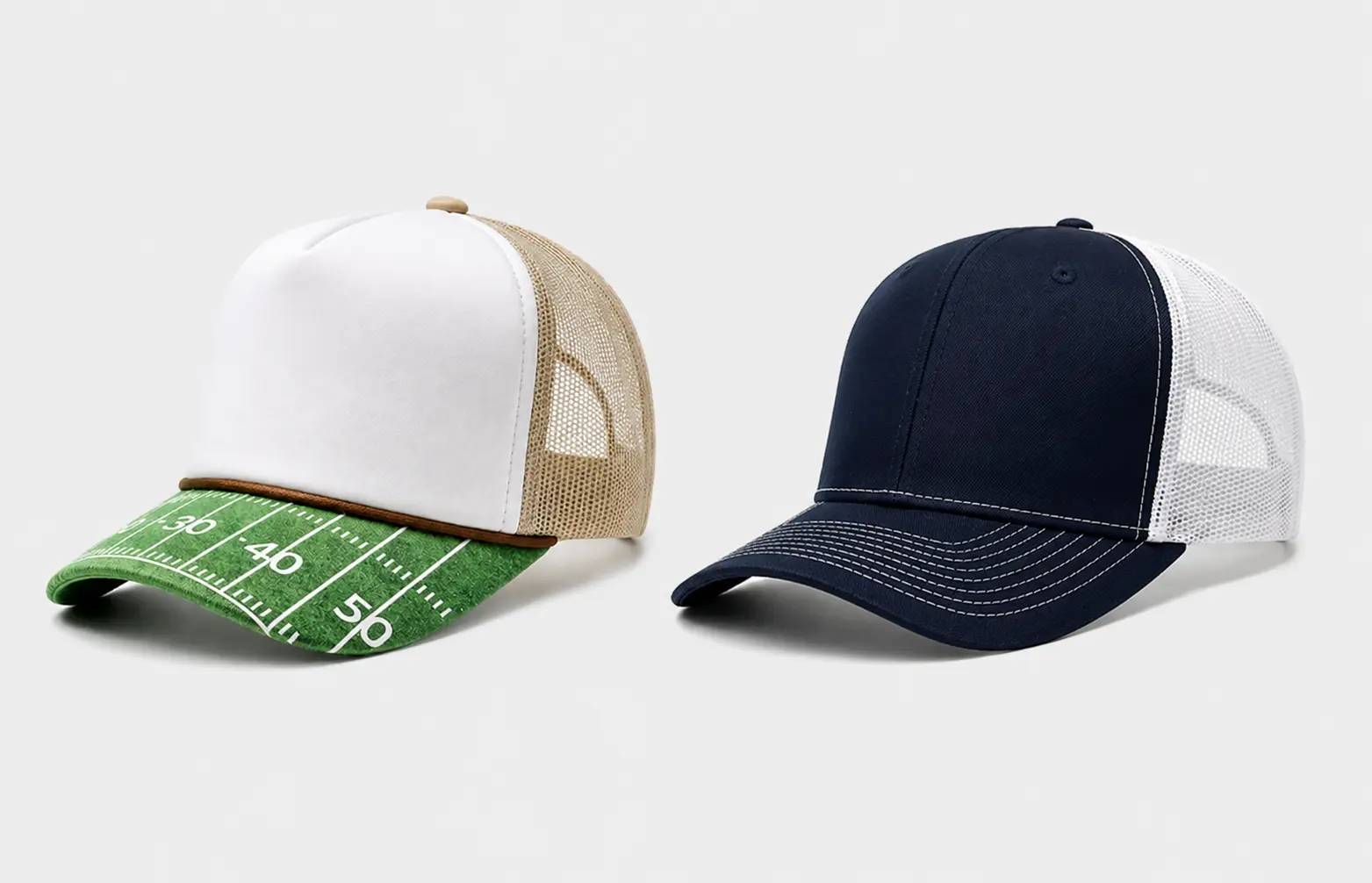 Comparison between foam front and fabric front trucker hats