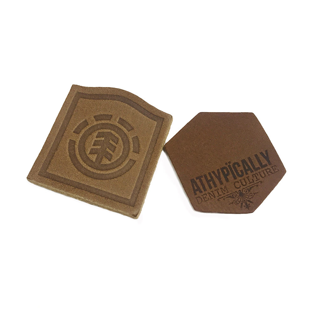 Close view of laser-engraved leather patch details