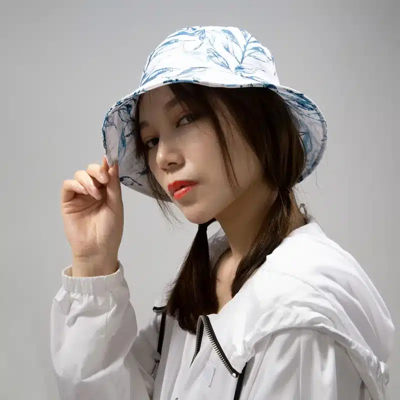 Interior lining and label inside a printed bucket hat